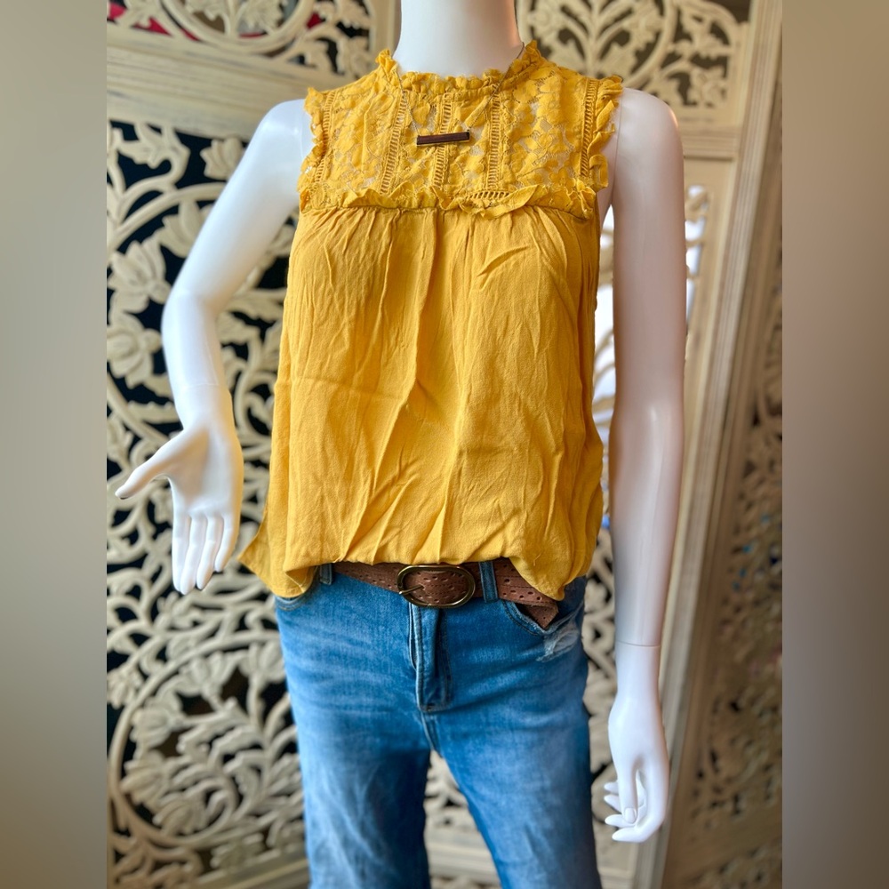 Forever 21 Mustard Lace Detail Blouse